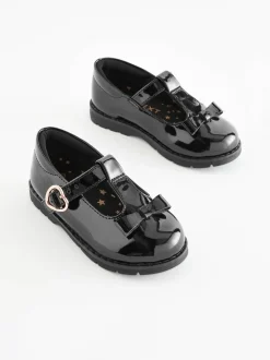 Black Patent Standard Fit (F) School Junior Bow T-Bar Shoes