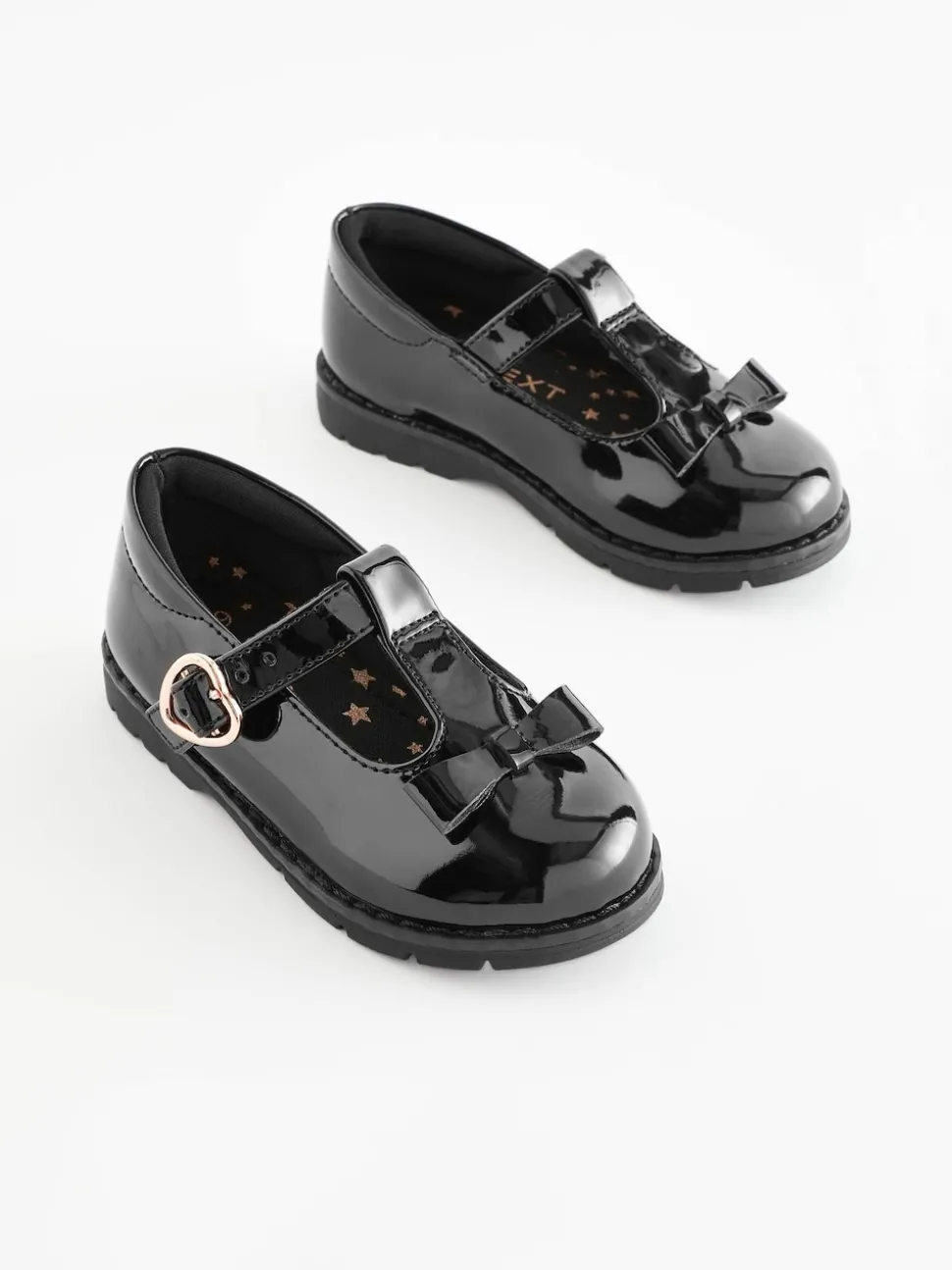 Black Patent Standard Fit (F) School Junior Bow T-Bar Shoes