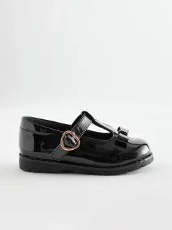 Black Patent Standard Fit (F) School Junior Bow T-Bar Shoes