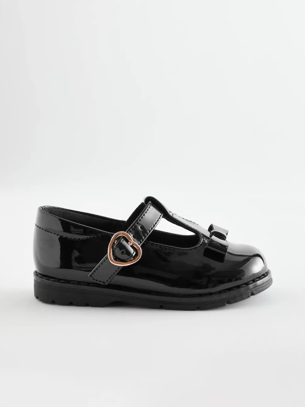 Black Patent Standard Fit (F) School Junior Bow T-Bar Shoes