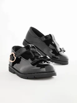 Black Patent Standard Fit (F) School Junior Bow T-Bar Shoes