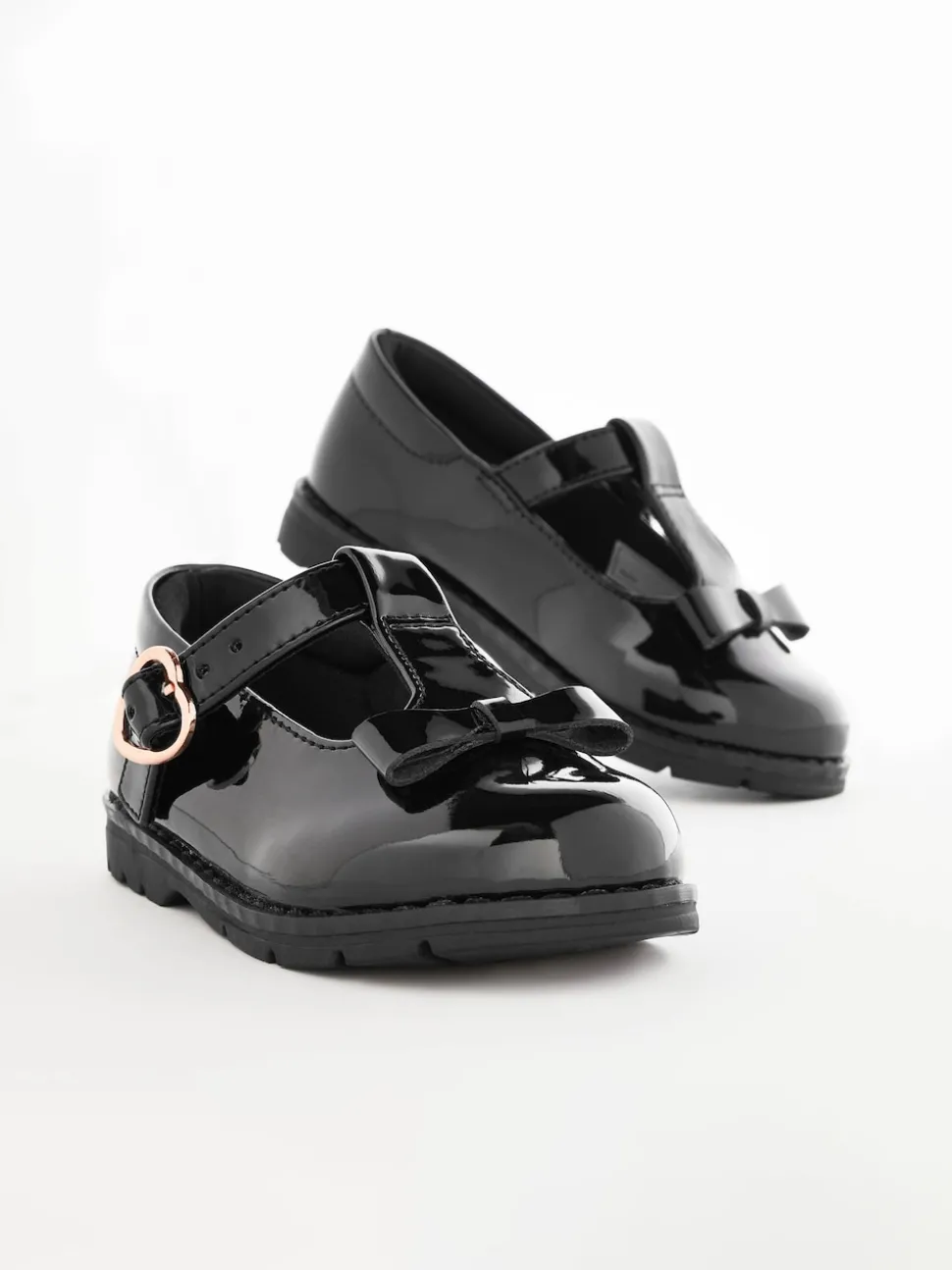 Black Patent Standard Fit (F) School Junior Bow T-Bar Shoes