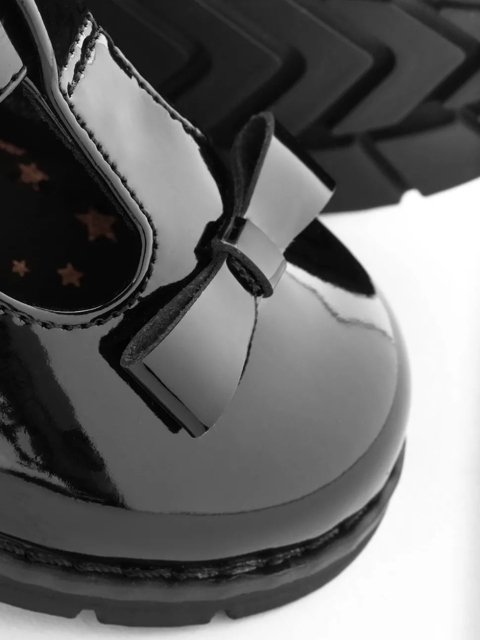 Black Patent Standard Fit (F) School Junior Bow T-Bar Shoes