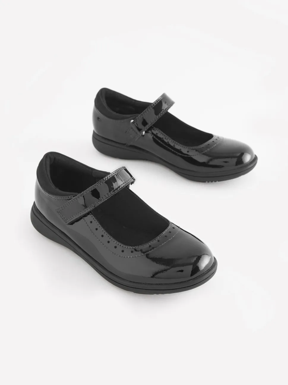 Black Patent Standard Fit (F) School Leather Brogue Detail Mary Jane Shoes