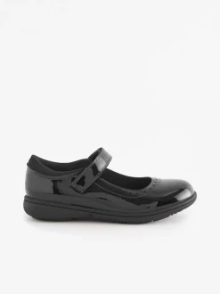 Black Patent Standard Fit (F) School Leather Brogue Detail Mary Jane Shoes