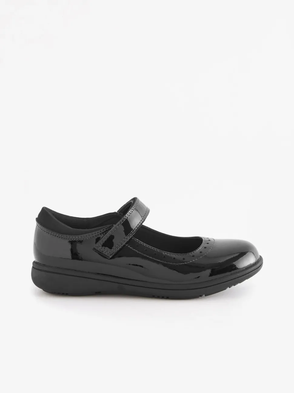 Black Patent Standard Fit (F) School Leather Brogue Detail Mary Jane Shoes