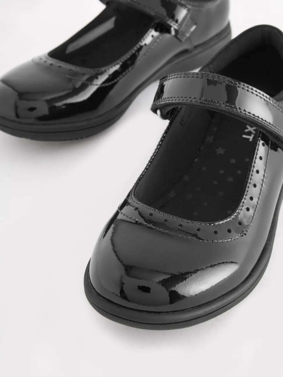 Black Patent Standard Fit (F) School Leather Brogue Detail Mary Jane Shoes