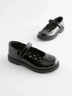 Black Patent Standard Fit (F) School Leather Chunky Mary Jane Shoes