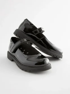 Black Patent Standard Fit (F) School Leather Chunky Mary Jane Shoes