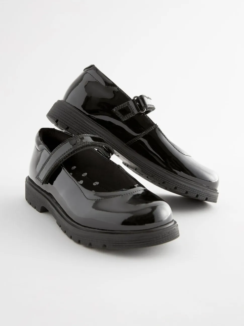 Black Patent Standard Fit (F) School Leather Chunky Mary Jane Shoes