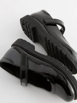 Black Patent Standard Fit (F) School Leather Chunky Mary Jane Shoes
