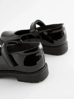 Black Patent Standard Fit (F) School Leather Chunky Mary Jane Shoes