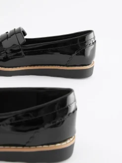 Black Patent Standard Fit (F) School Tassel Loafers