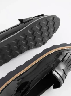 Black Patent Standard Fit (F) School Tassel Loafers