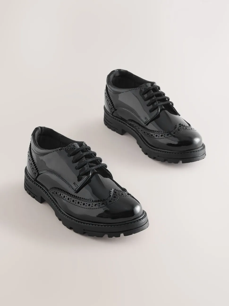 Black Patent Standard Fit (F) School Leather Chunky Lace-Up Brogues
