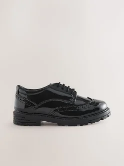Black Patent Standard Fit (F) School Leather Chunky Lace-Up Brogues