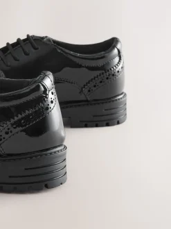 Black Patent Standard Fit (F) School Leather Chunky Lace-Up Brogues