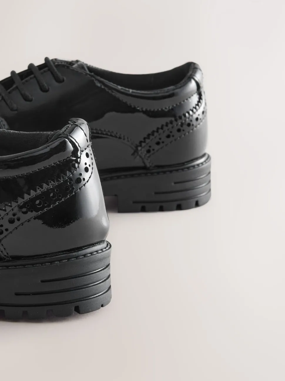 Black Patent Standard Fit (F) School Leather Chunky Lace-Up Brogues