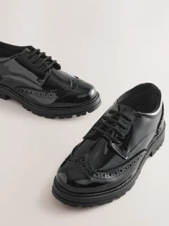 Black Patent Standard Fit (F) School Leather Chunky Lace-Up Brogues