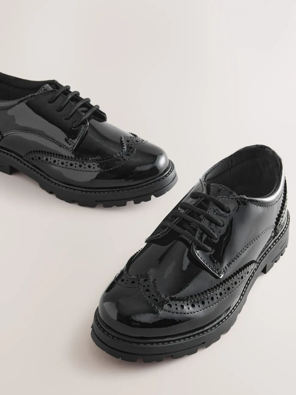Black Patent Standard Fit (F) School Leather Chunky Lace-Up Brogues