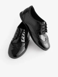 Black Patent Standard Fit (F) Leather Brogue Lace-Up School Shoes