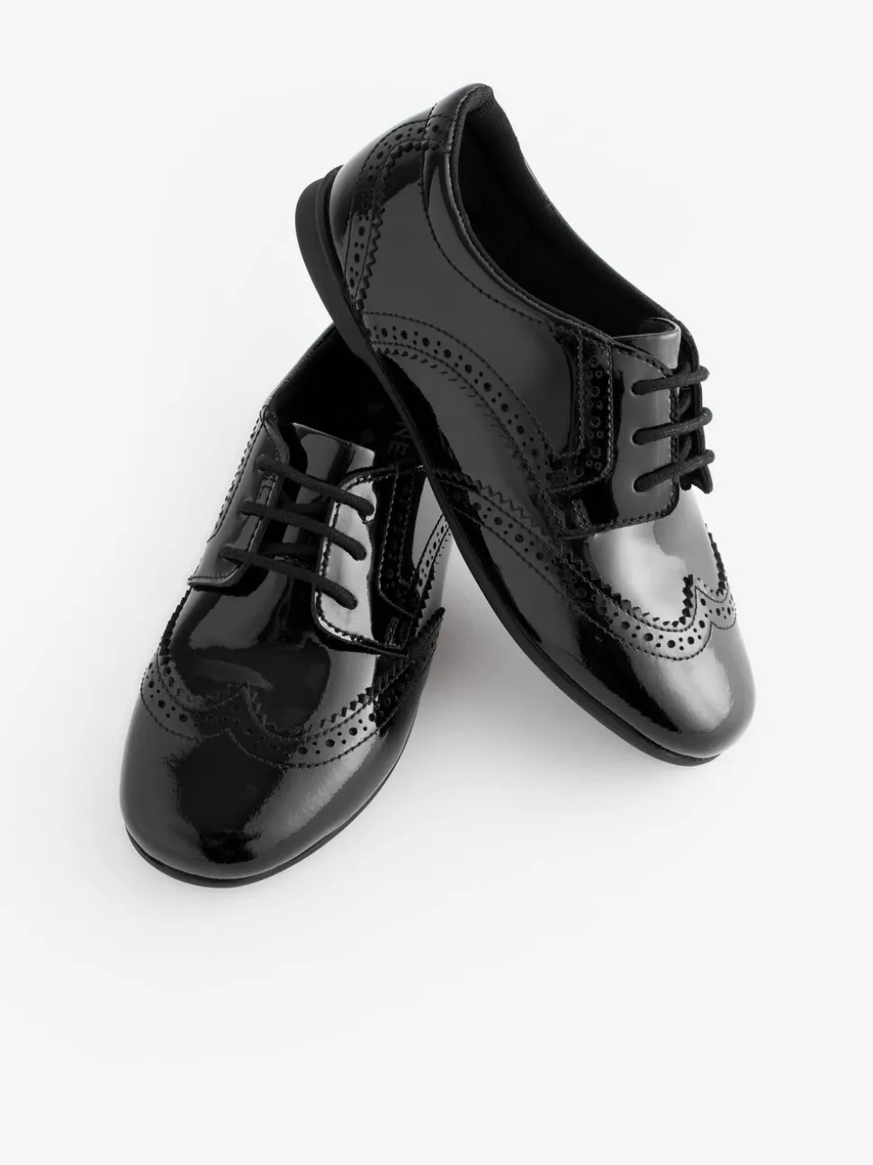 Black Patent Standard Fit (F) Leather Brogue Lace-Up School Shoes