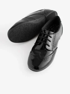 Black Patent Standard Fit (F) Leather Brogue Lace-Up School Shoes