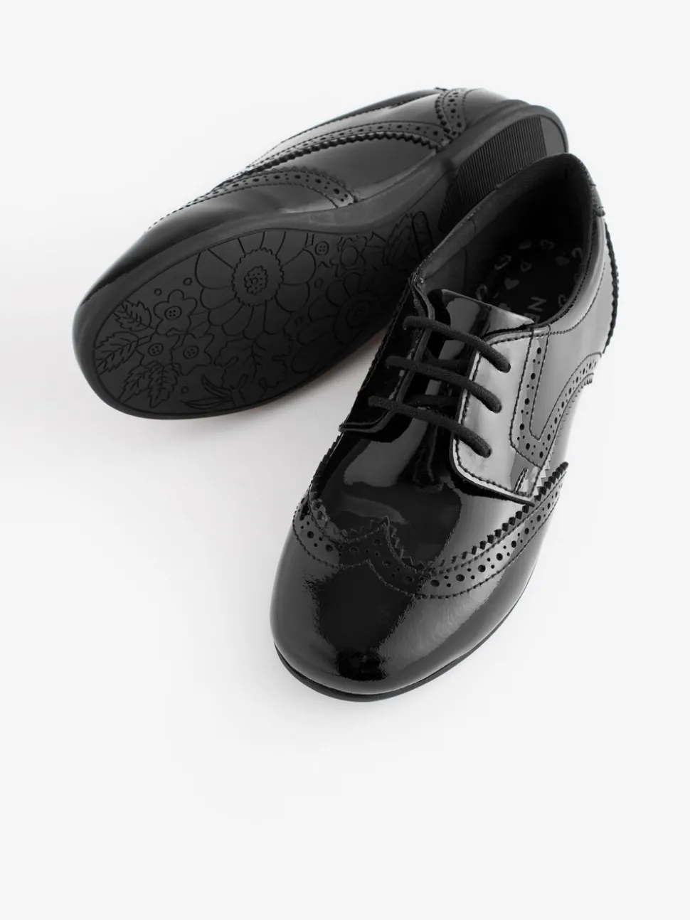 Black Patent Standard Fit (F) Leather Brogue Lace-Up School Shoes