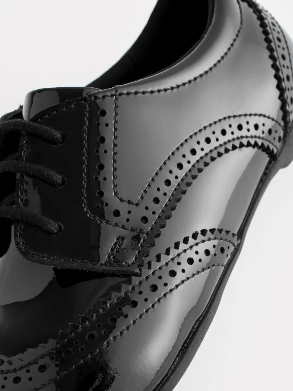 Black Patent Standard Fit (F) Leather Brogue Lace-Up School Shoes