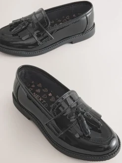 Black Patent Standard Fit (F) Leather Tassel Loafer School Shoes