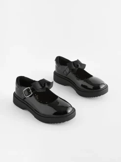 Black Patent Wide Fit (G) Bow Chunky Mary Jane School Shoes