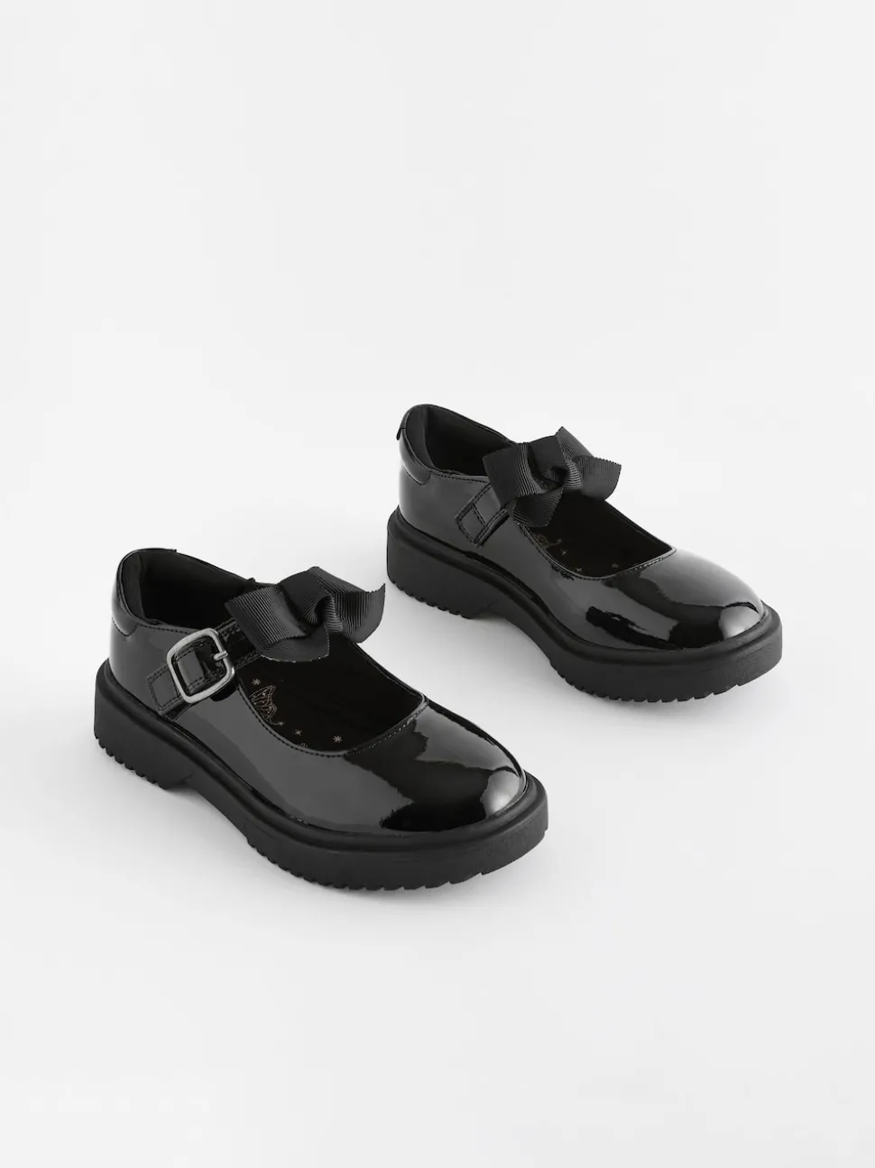 Black Patent Wide Fit (G) Bow Chunky Mary Jane School Shoes