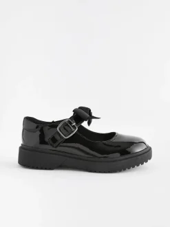 Black Patent Wide Fit (G) Bow Chunky Mary Jane School Shoes