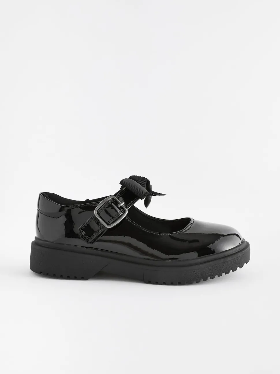 Black Patent Wide Fit (G) Bow Chunky Mary Jane School Shoes