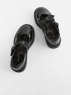 Black Patent Wide Fit (G) Bow Chunky Mary Jane School Shoes