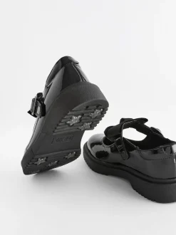 Black Patent Wide Fit (G) Bow Chunky Mary Jane School Shoes