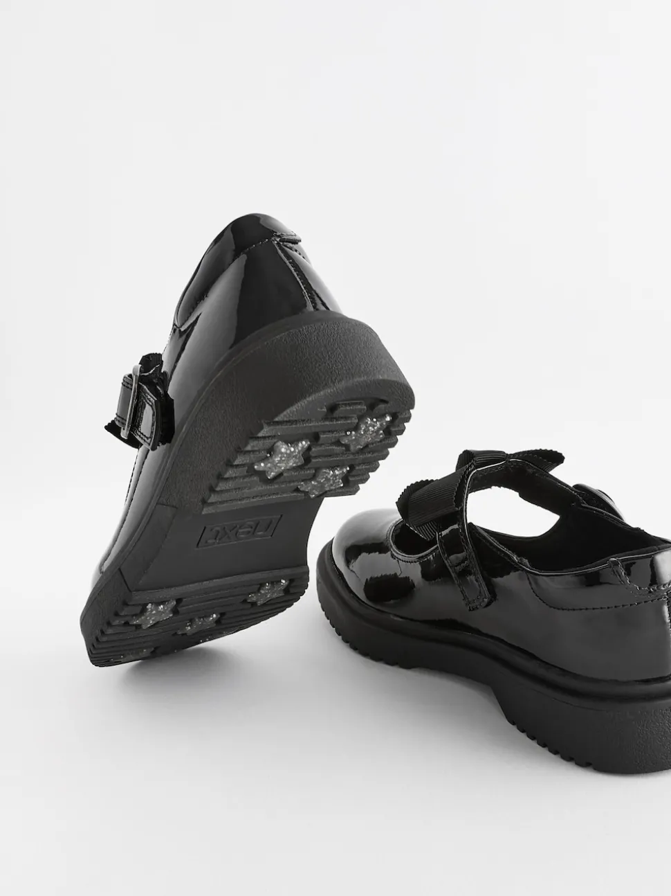 Black Patent Wide Fit (G) Bow Chunky Mary Jane School Shoes