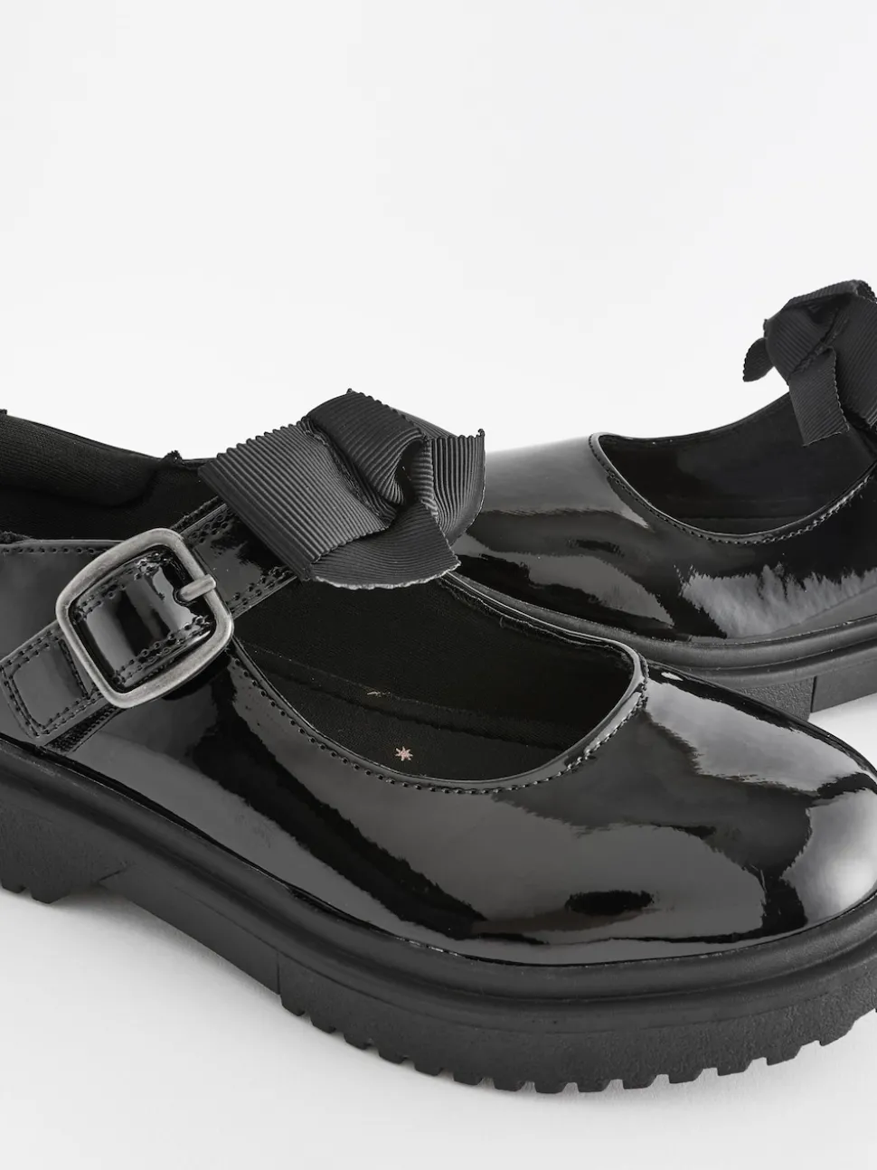 Black Patent Wide Fit (G) Bow Chunky Mary Jane School Shoes