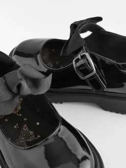 Black Patent Wide Fit (G) Bow Chunky Mary Jane School Shoes