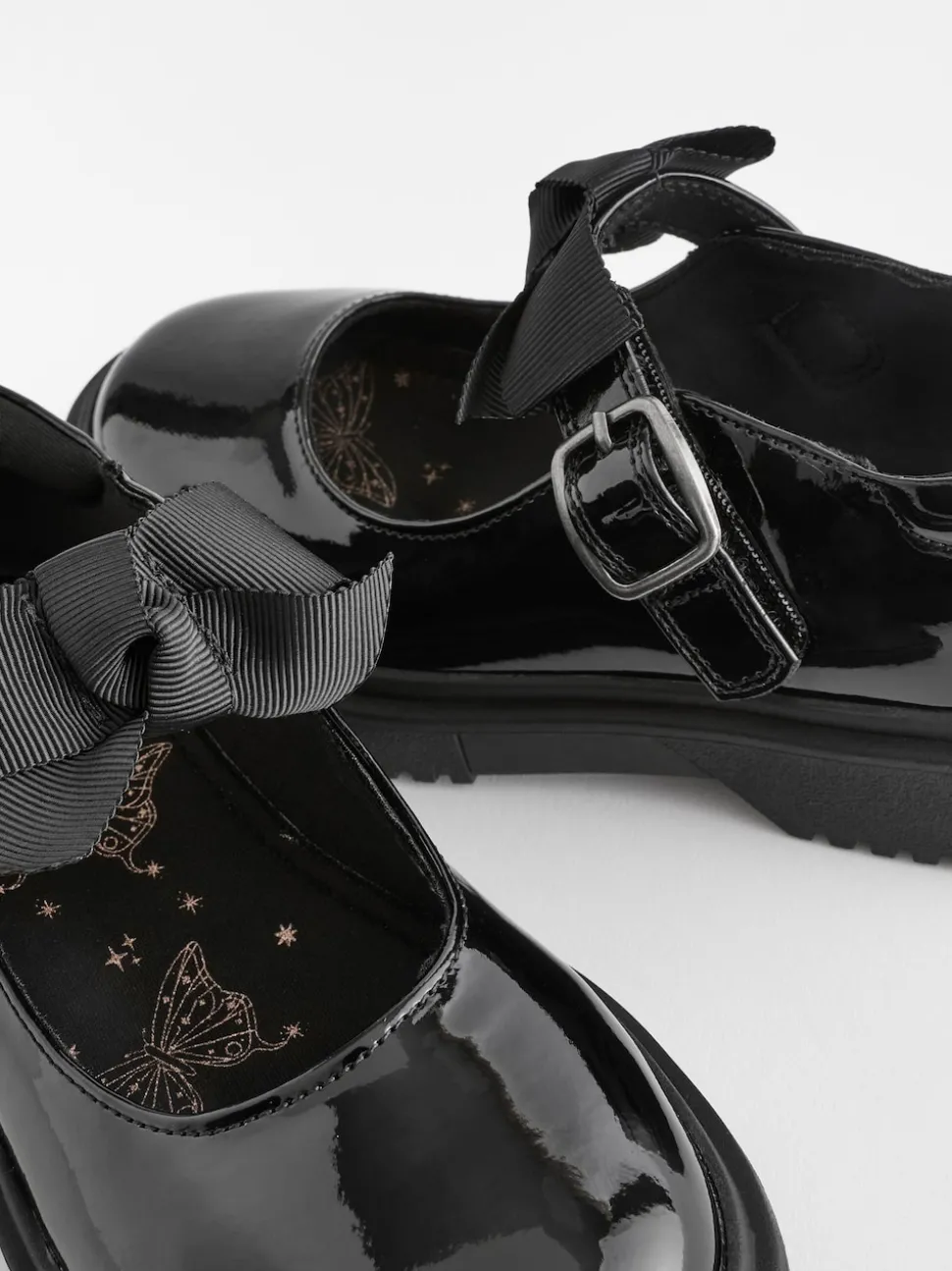Black Patent Wide Fit (G) Bow Chunky Mary Jane School Shoes