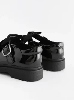 Black Patent Wide Fit (G) Bow Chunky Mary Jane School Shoes