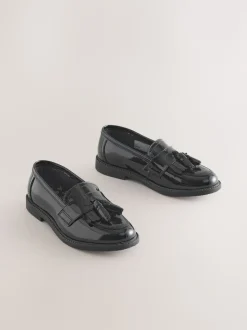 Black Patent Wide Fit (G) Leather Tassel Loafer School Shoes