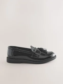 Black Patent Wide Fit (G) Leather Tassel Loafer School Shoes