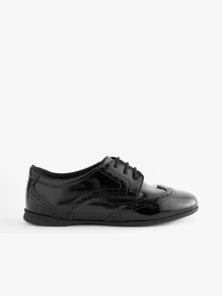 Black Patent Wide Fit (G) Leather Brogue Lace-Up School Shoes