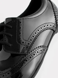 Black Patent Wide Fit (G) Leather Brogue Lace-Up School Shoes