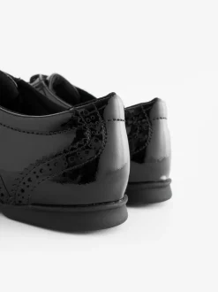Black Patent Wide Fit (G) Leather Brogue Lace-Up School Shoes