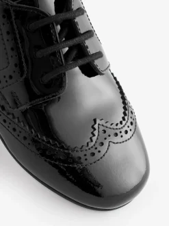 Black Patent Wide Fit (G) Leather Brogue Lace-Up School Shoes