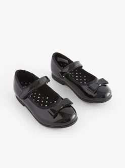 Black Patent Wide Fit (G) School Leather Bow Mary Jane Shoes