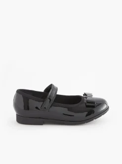 Black Patent Wide Fit (G) School Leather Bow Mary Jane Shoes