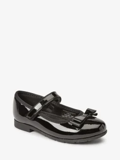 Black Patent Wide Fit (G) School Leather Bow Mary Jane Shoes